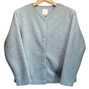 Joie Teddy Sherpa Snap Front Jacket Shacket Collarless Baby Blue Color Medium